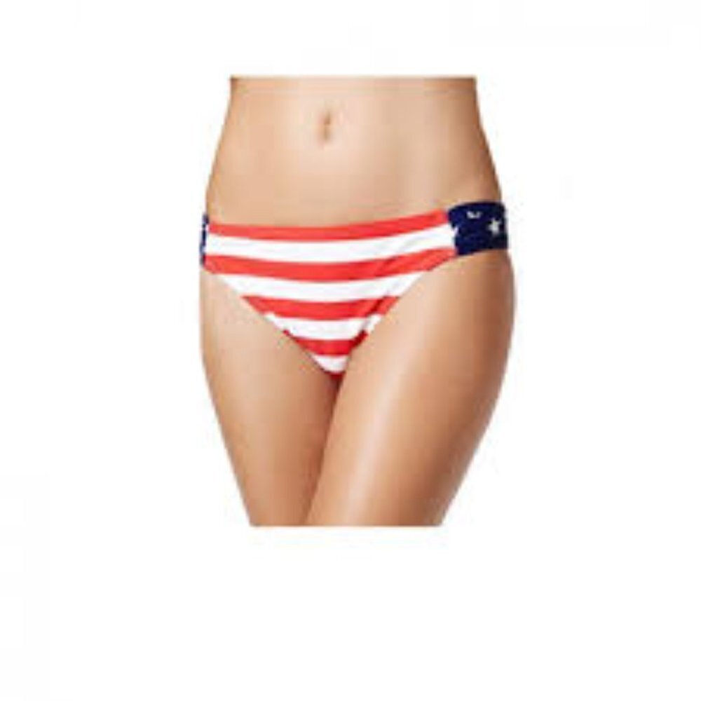 NWT CALIFORNIA WAVES Red White Blue American Flag Stars Stripes Bikini Bottom XS